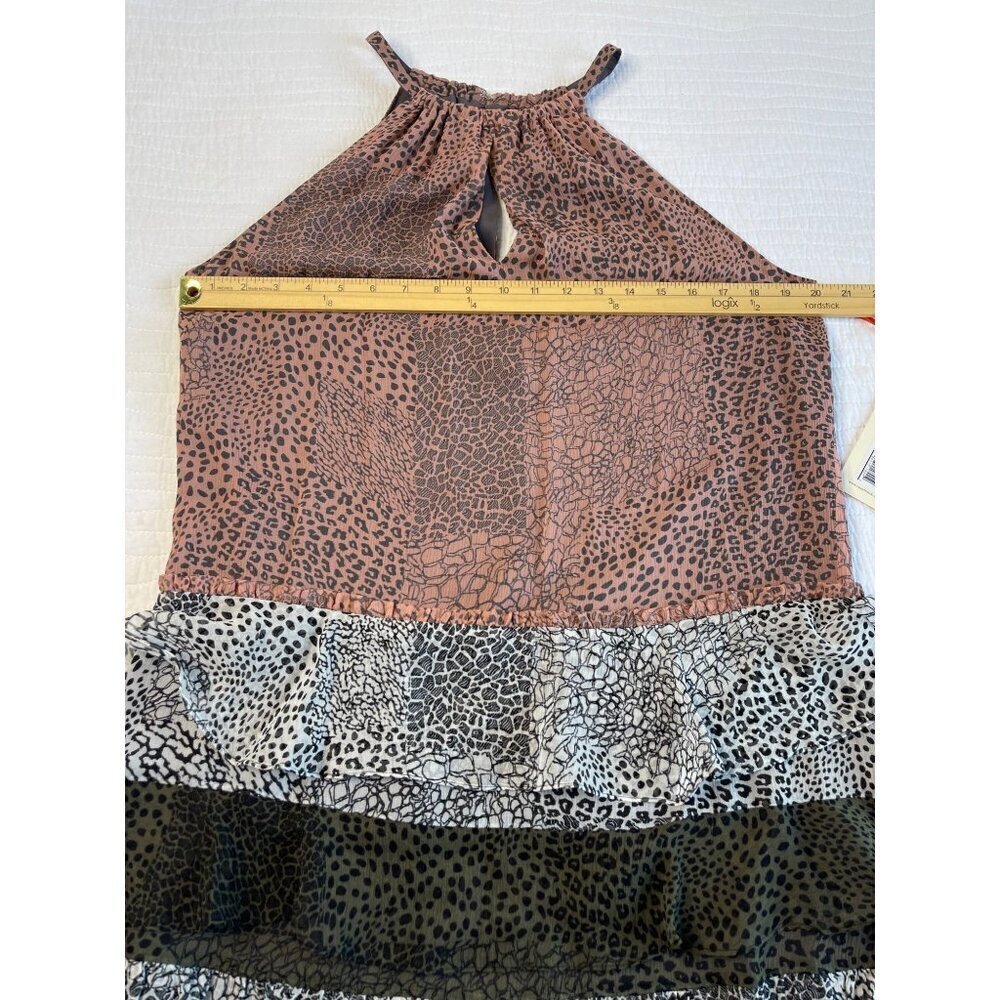 Ramy Brook Leomi Silk SZ L Animal Print Tiered Ruffle Lined Sleeveless Dress NEW - Picture 12 of 16